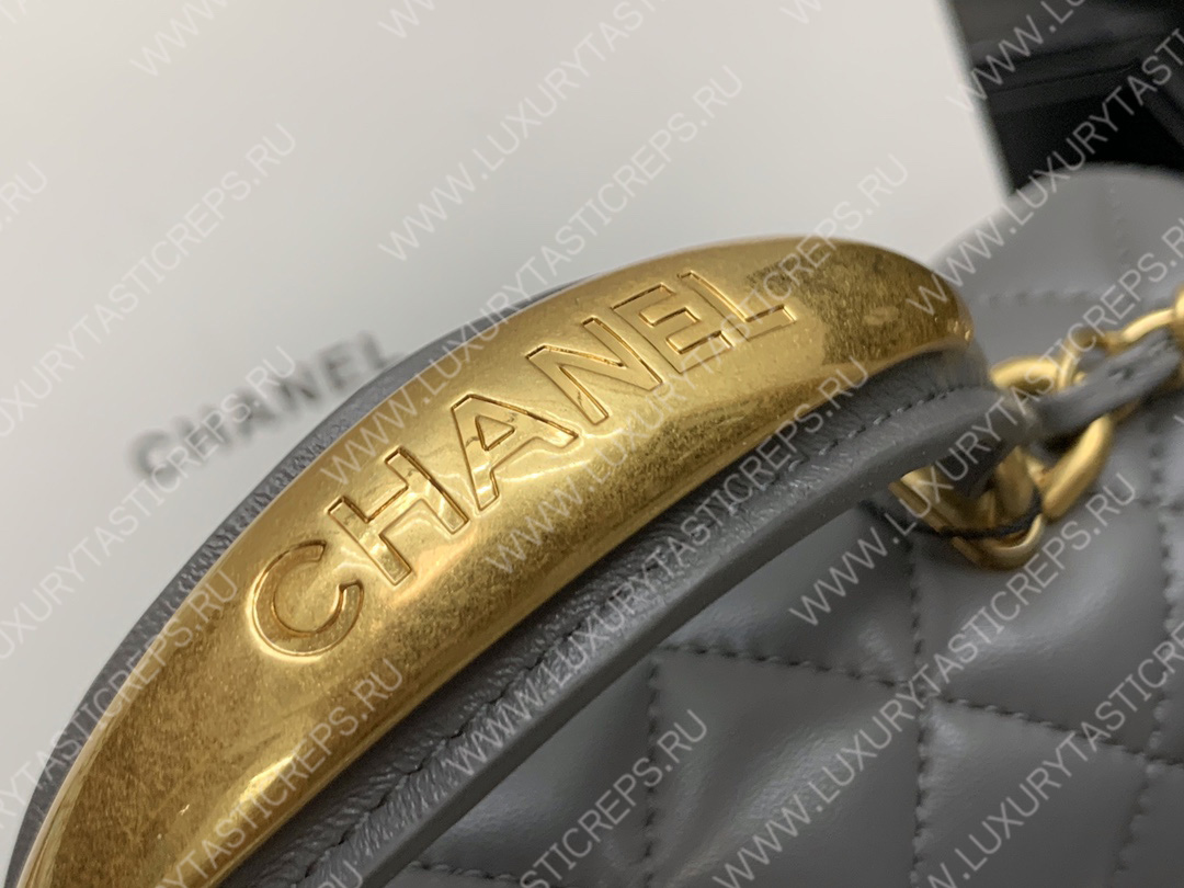 Ch*el mini flap bag with top handle grey as2431