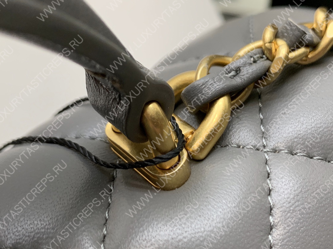 Ch*el mini flap bag with top handle grey as2431