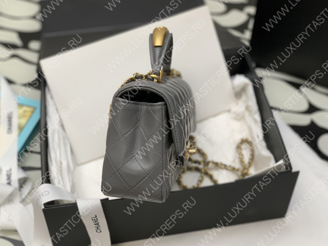 Ch*el mini flap bag with top handle grey as2431