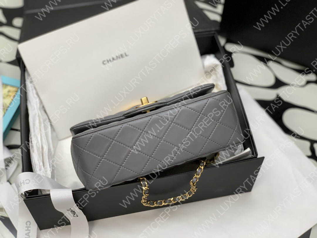 Ch*el mini flap bag with top handle grey as2431