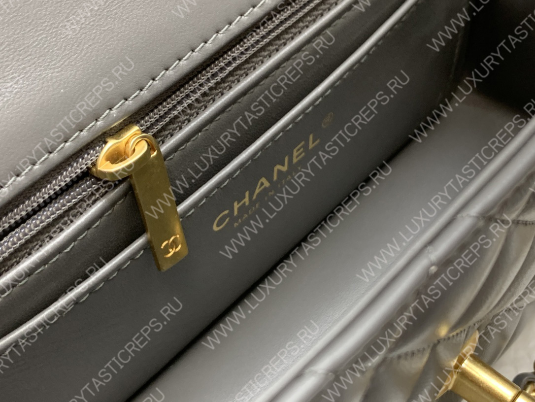 Ch*el mini flap bag with top handle grey as2431