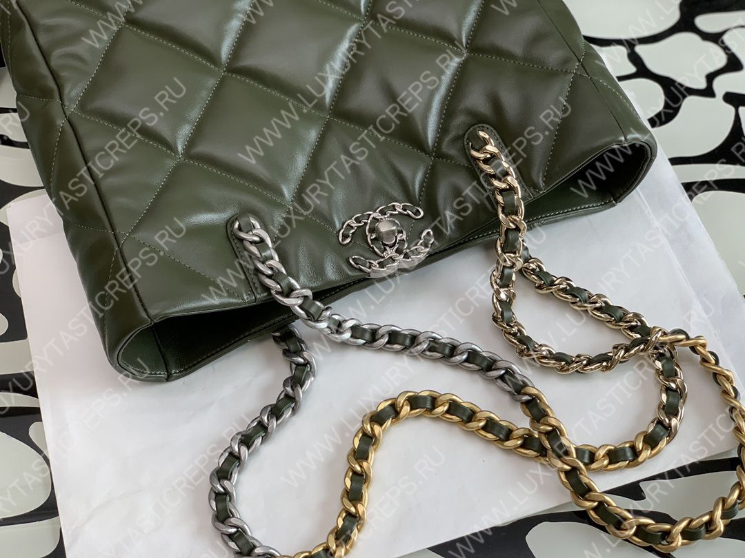 Ch*el 19 icon shopping bag green as3519