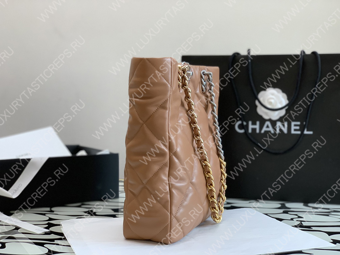 Ch*el 19 icon shopping bag brown as3519