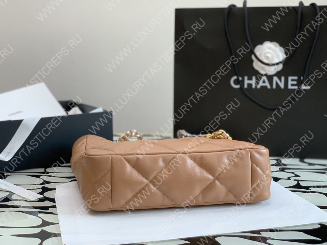 Ch*el 19 icon shopping bag brown as3519