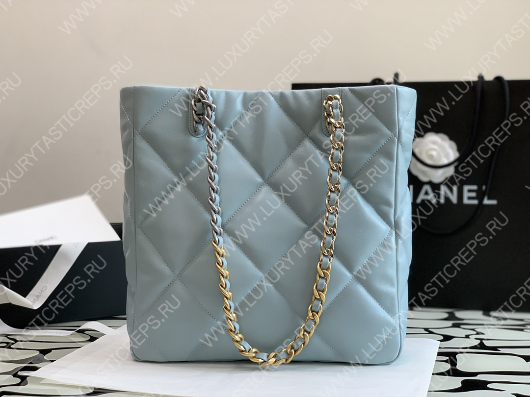 Ch*el 19 icon shopping bag light blue as3519
