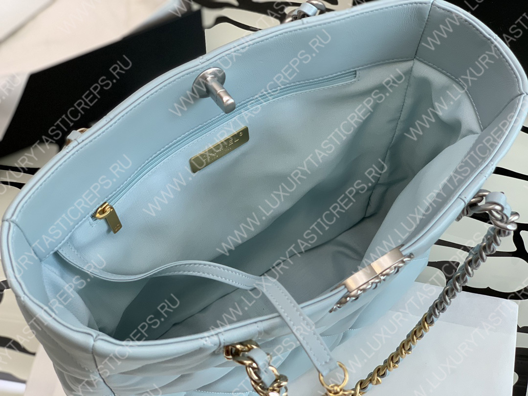 Ch*el 19 icon shopping bag light blue as3519