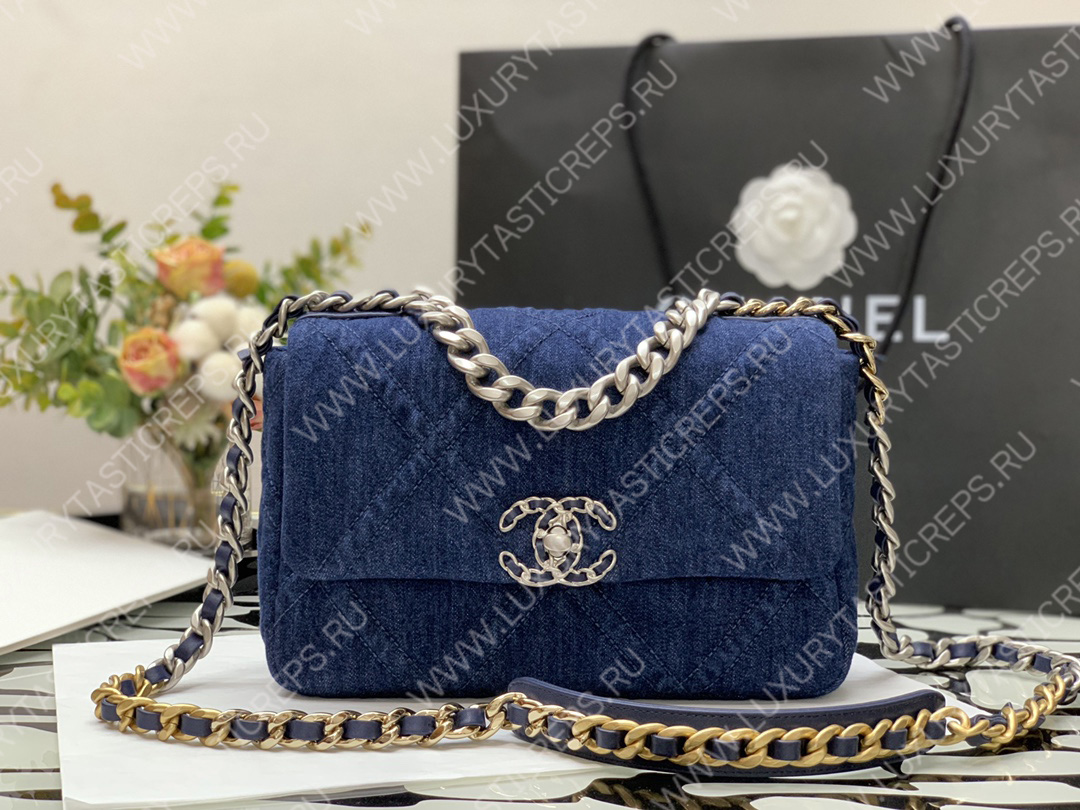 Ch*el 19 handbag dark blue as1160