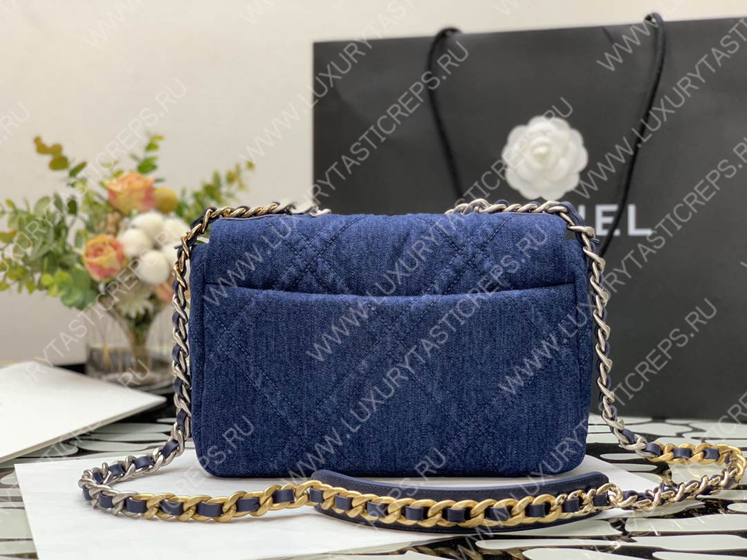 Ch*el 19 handbag dark blue as1160
