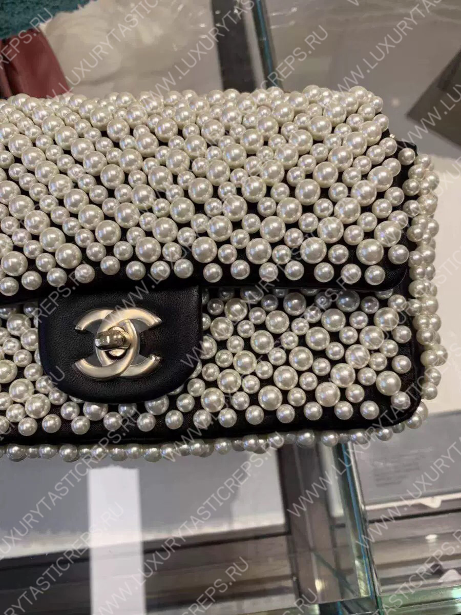 Ch*el pearly mini flap bag black a69900
