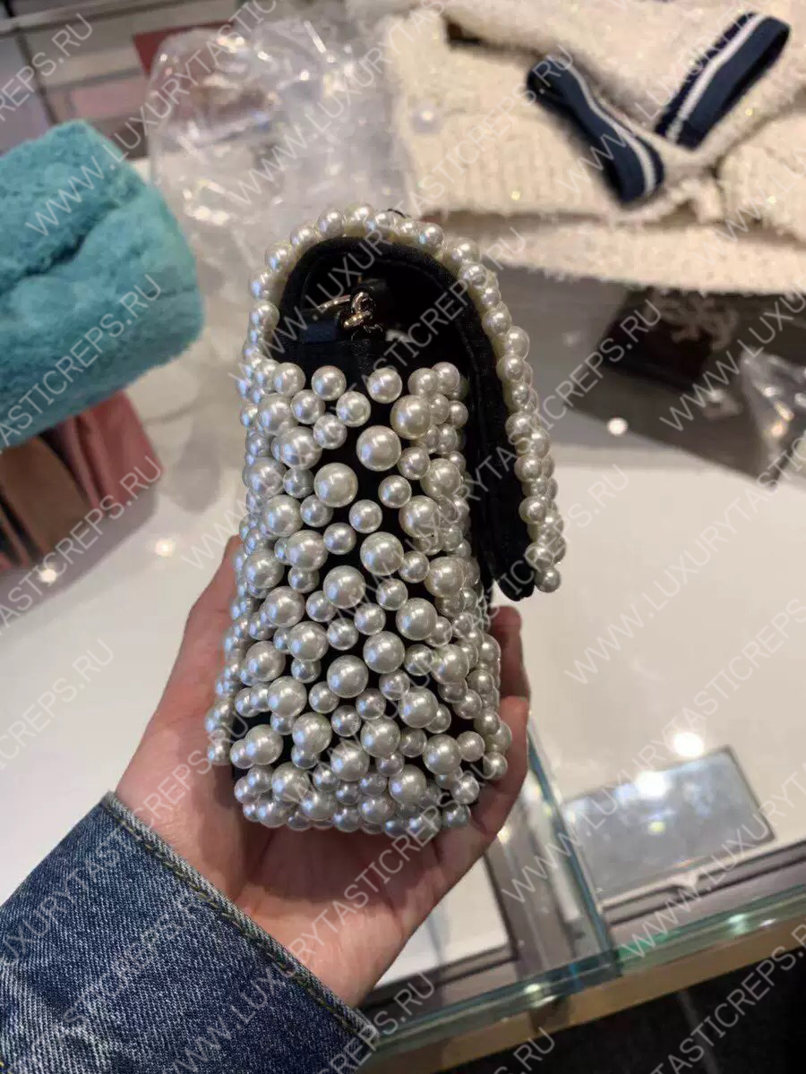 Ch*el pearly mini flap bag black a69900