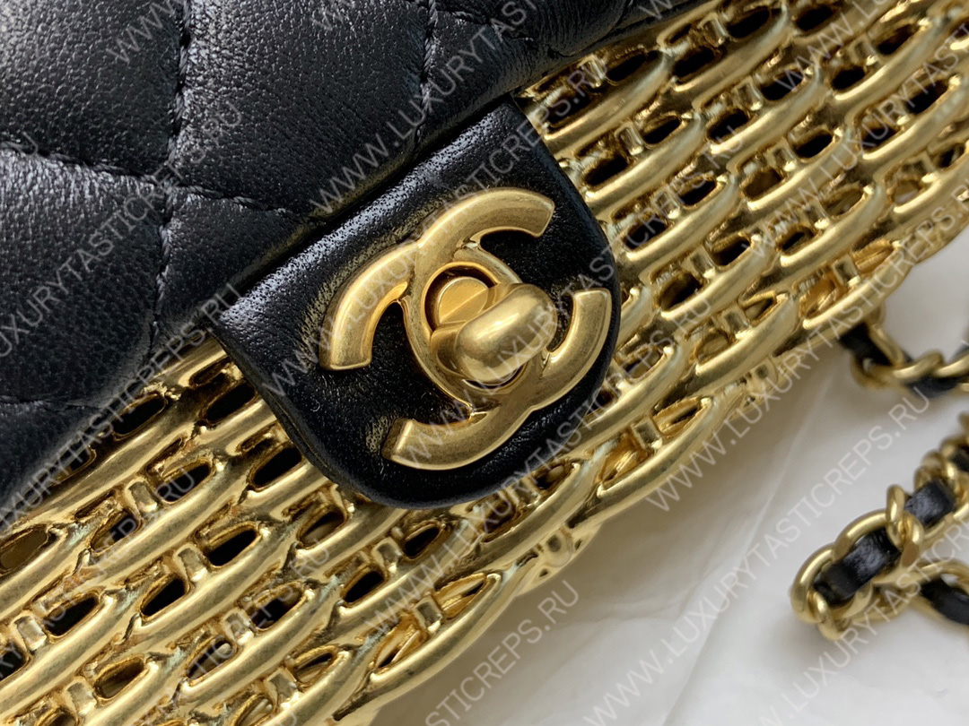 Ch*el mini evening bag black & gold as3714