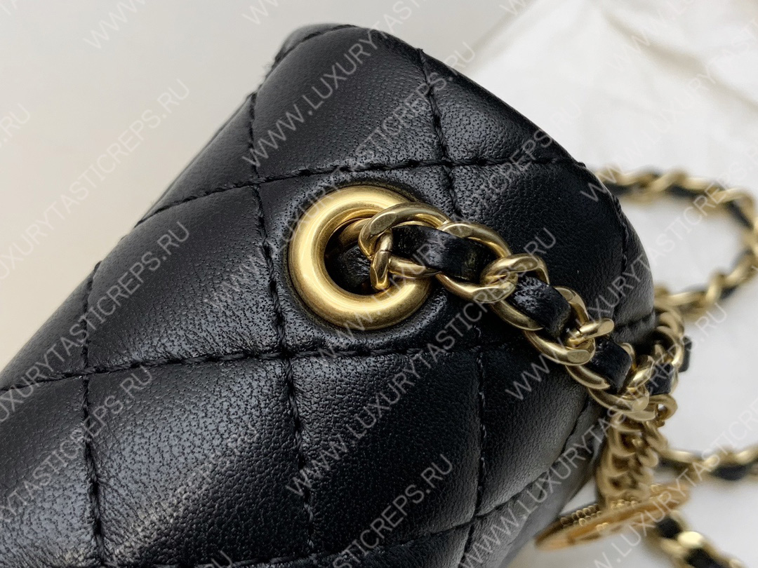 Ch*el mini evening bag black & gold as3714