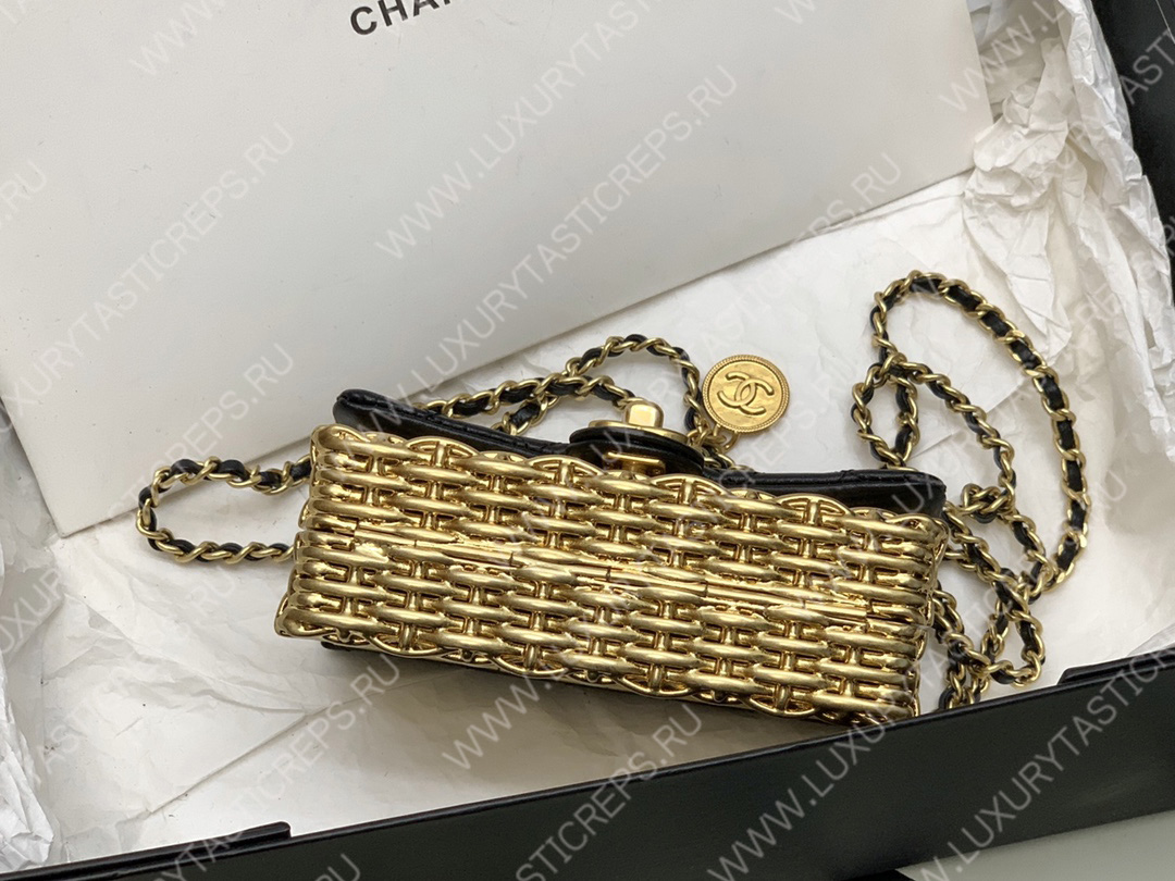 Ch*el mini evening bag black & gold as3714