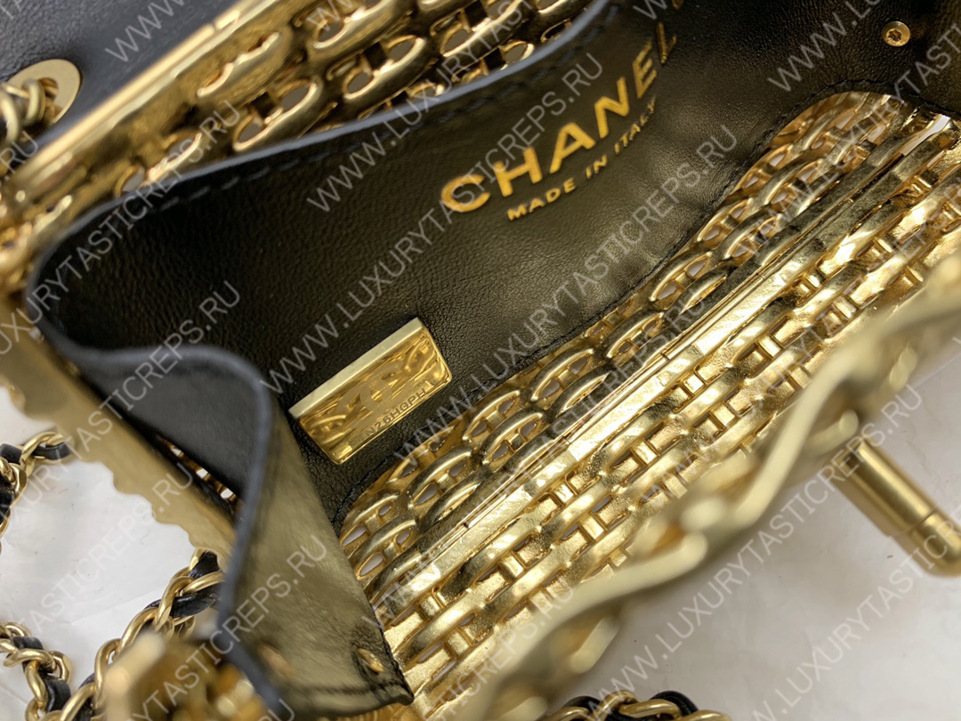 Ch*el mini evening bag black & gold as3714
