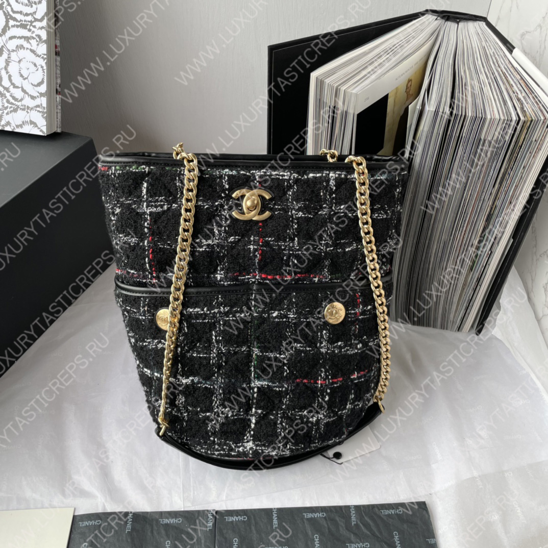 Ch*el hobo tote bag black white and multicolor as3598