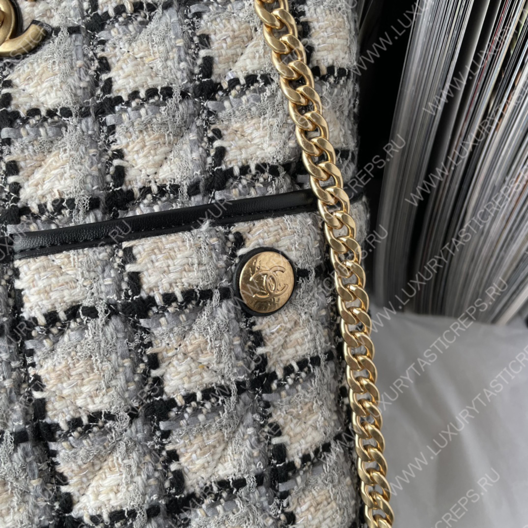 Ch*el hobo tote bag ecru, gray, beige and black as3598