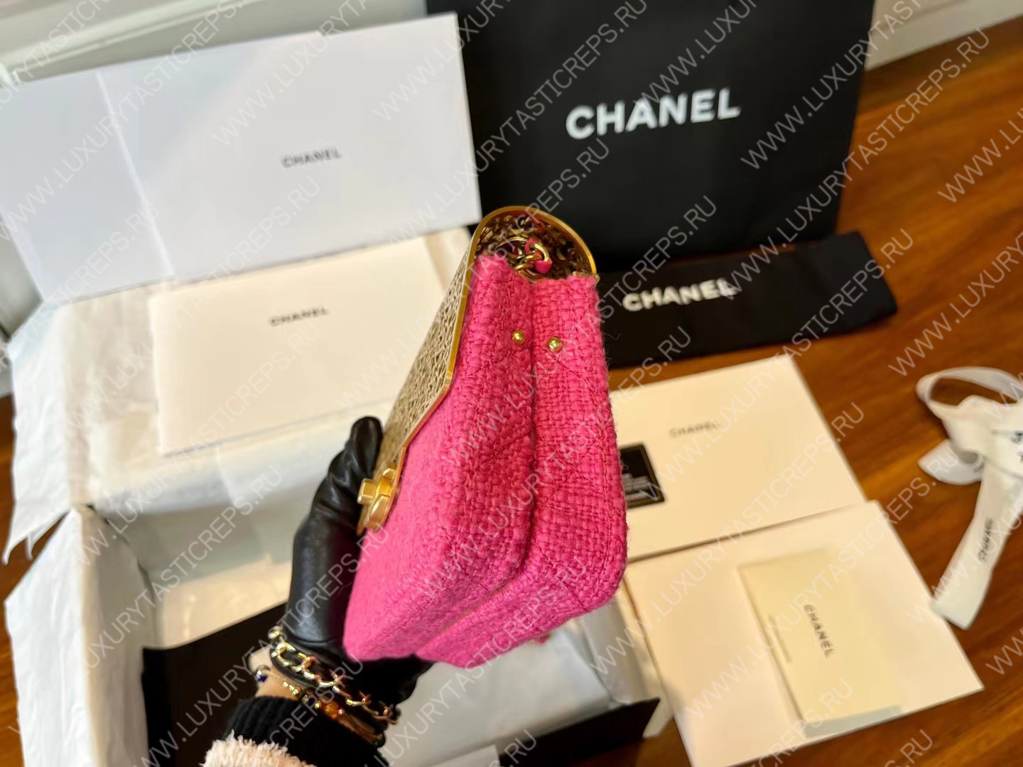 Ch*el mini evening bag pink as3526