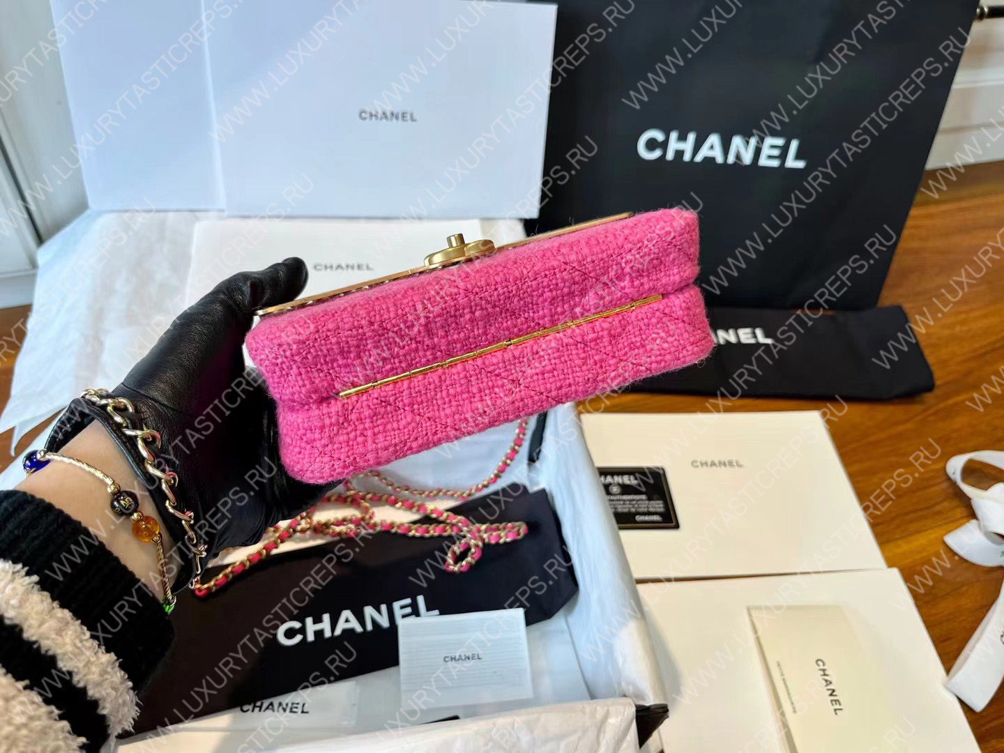 Ch*el mini evening bag pink as3526