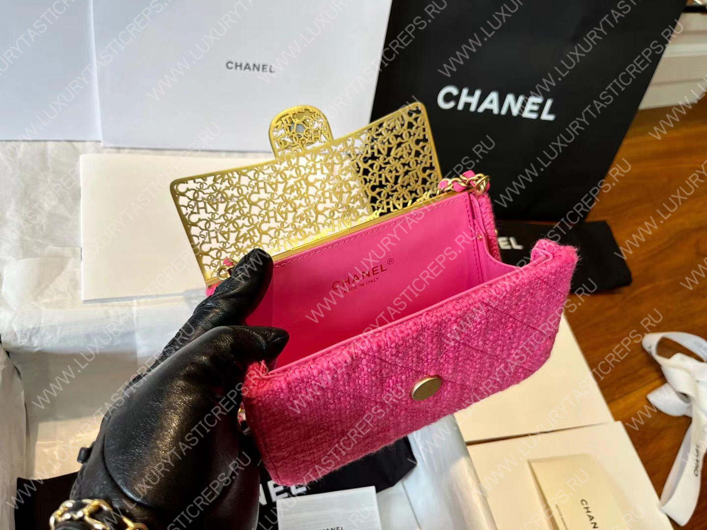 Ch*el mini evening bag pink as3526