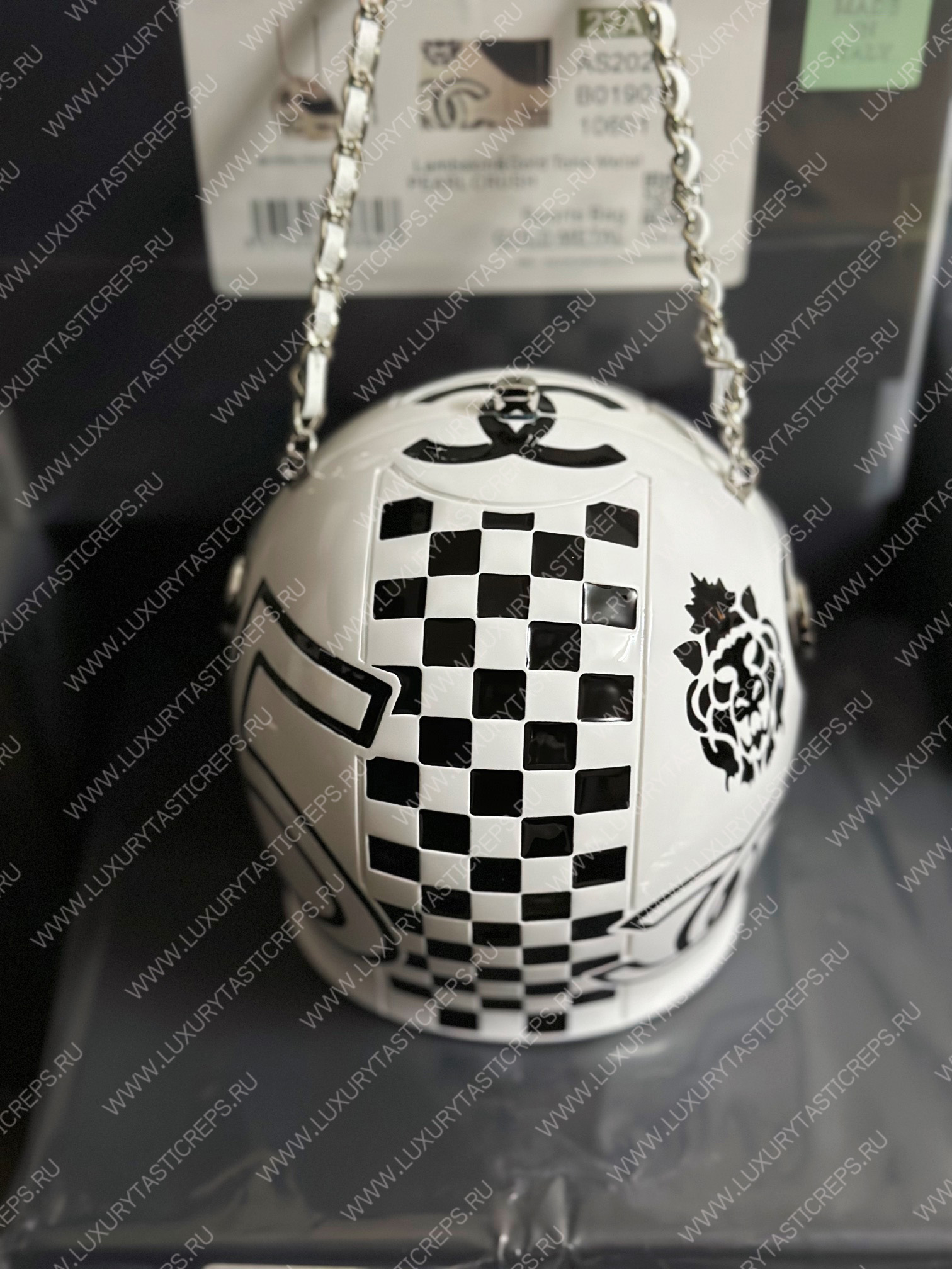 Ch*el helmet minaudiere white & black as3774