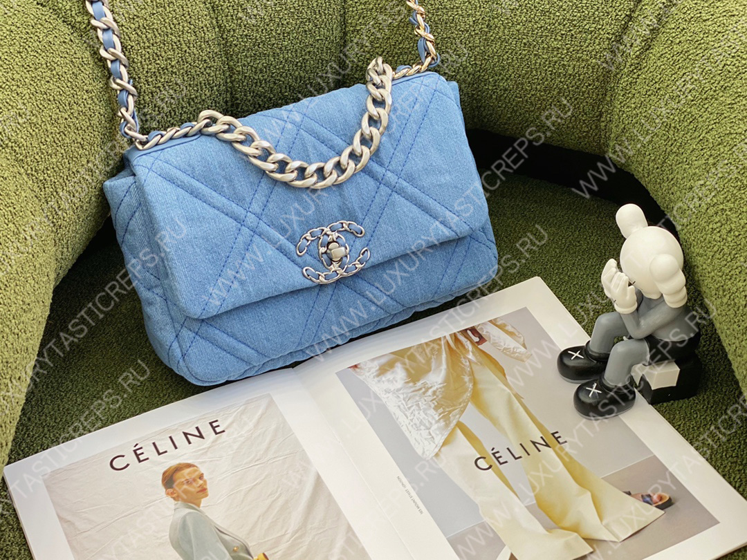 Ch*el 19 denim hand bag blue as1161