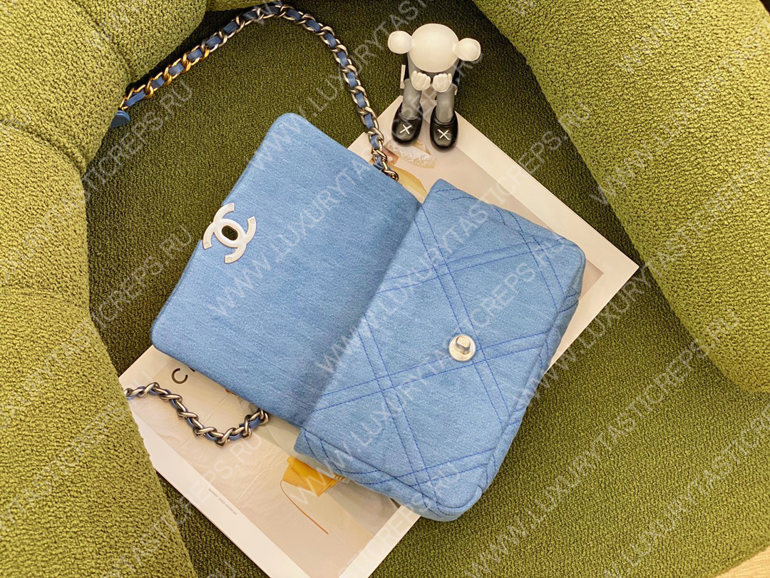 Ch*el 19 denim hand bag blue as1161