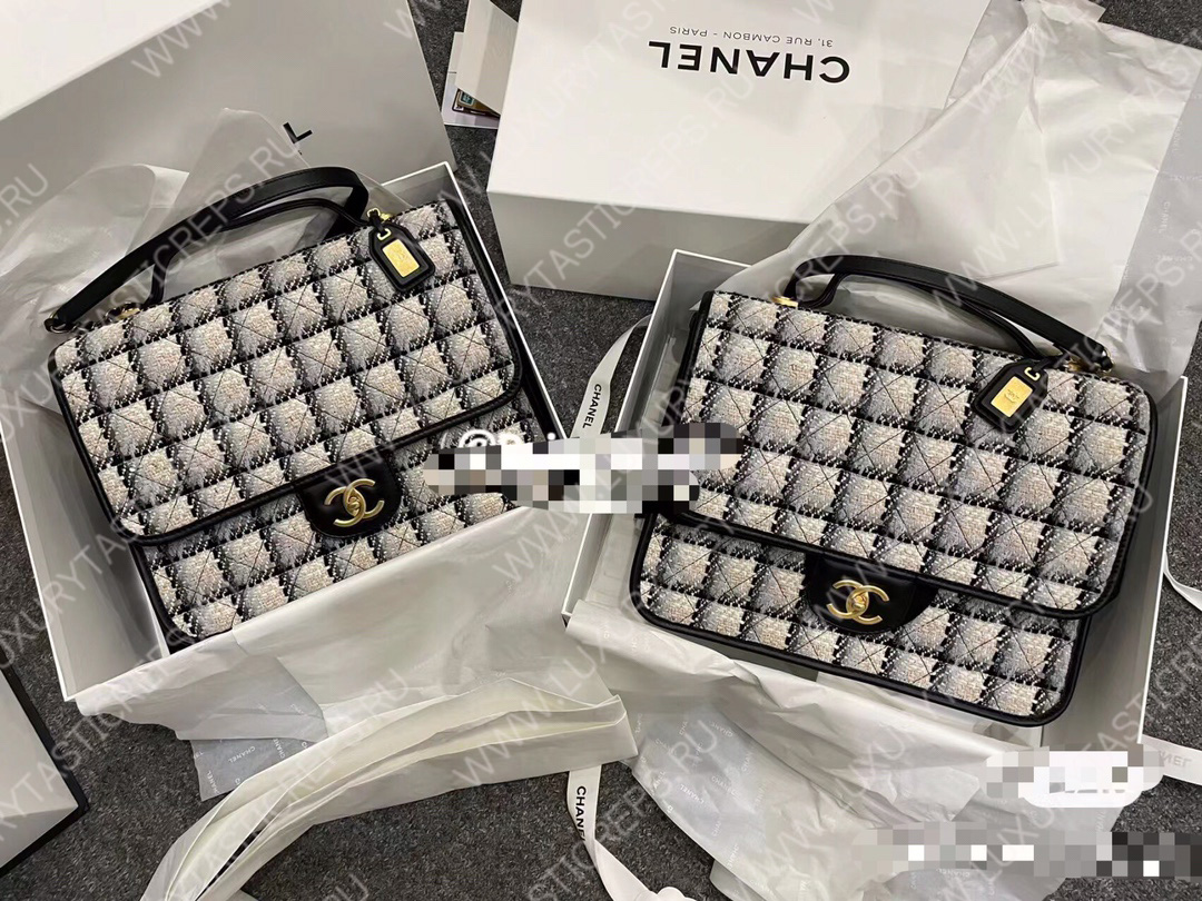 Ch*el large backpack ecru, gray, beige and black as3653