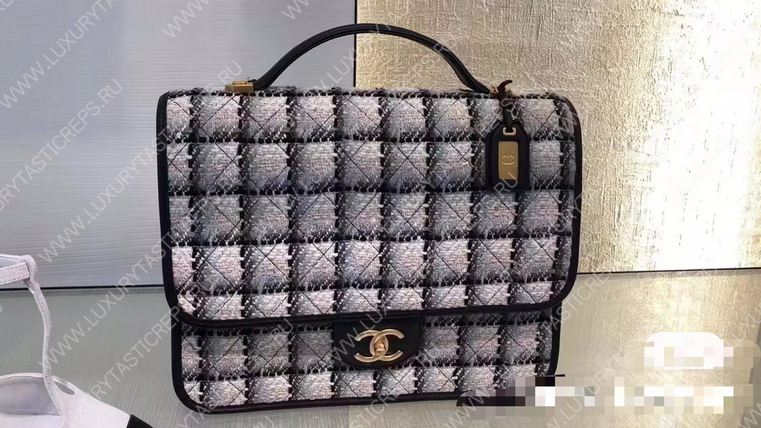 Ch*el large backpack ecru, gray, beige and black as3653