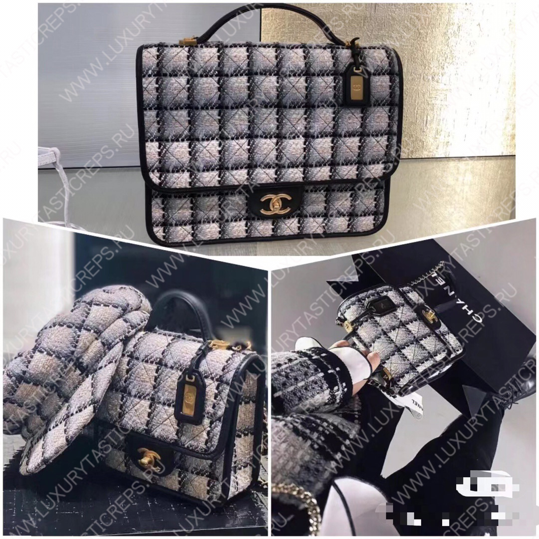 Ch*el large backpack ecru, gray, beige and black as3653