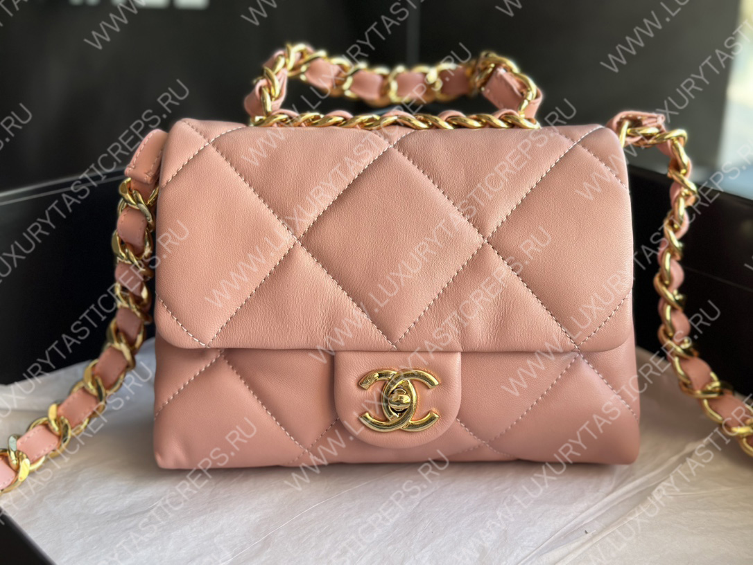 Ch*el mini flap bag with top handle baby pink as1786