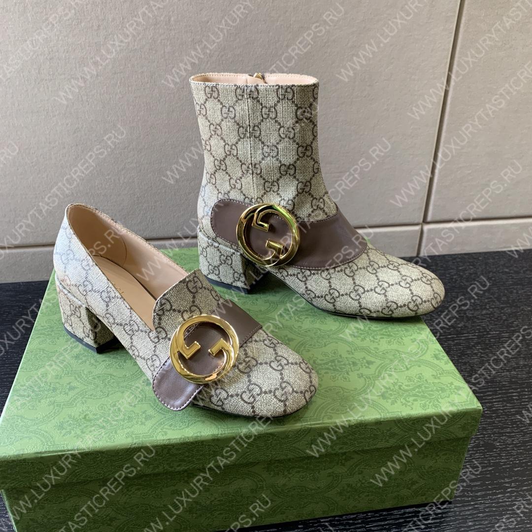 G*u*i blondie ankle boot beige and ebony 701706