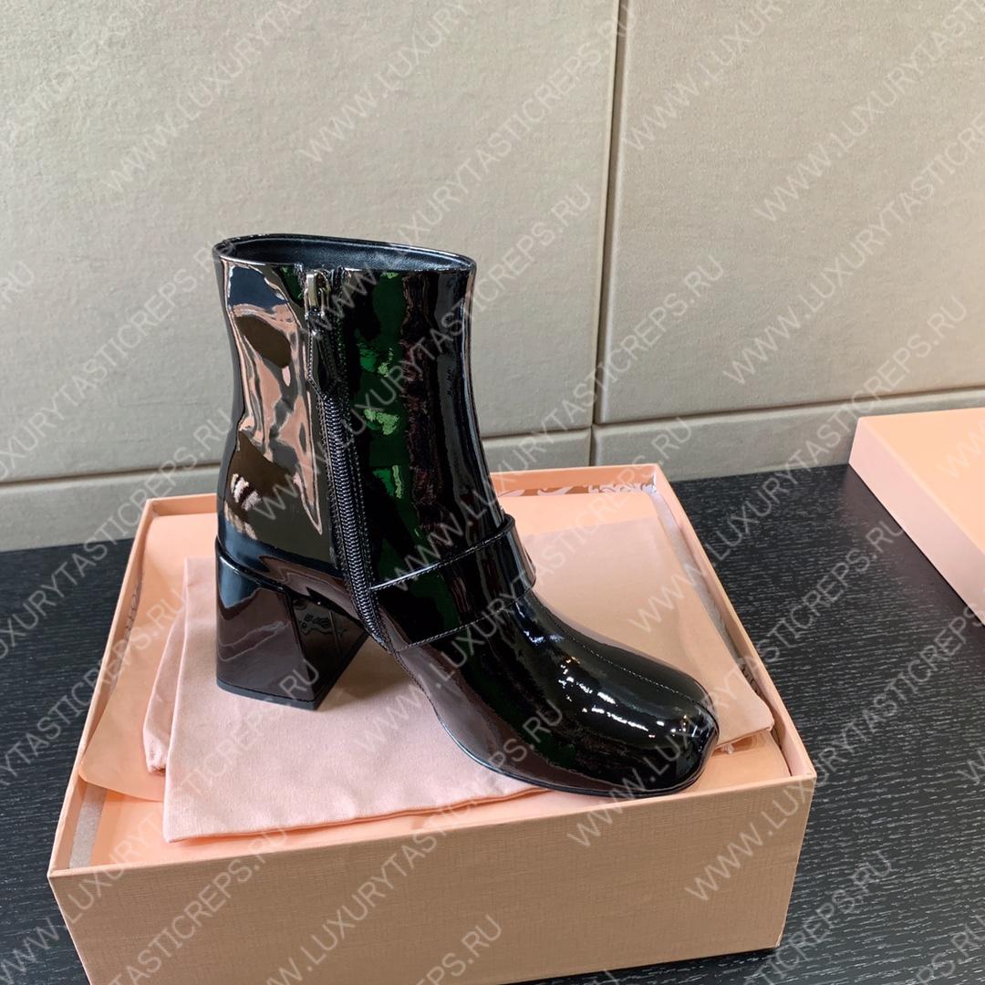 MIU MIU PATENT LEATHER BOOTIES BLACK 5T799D