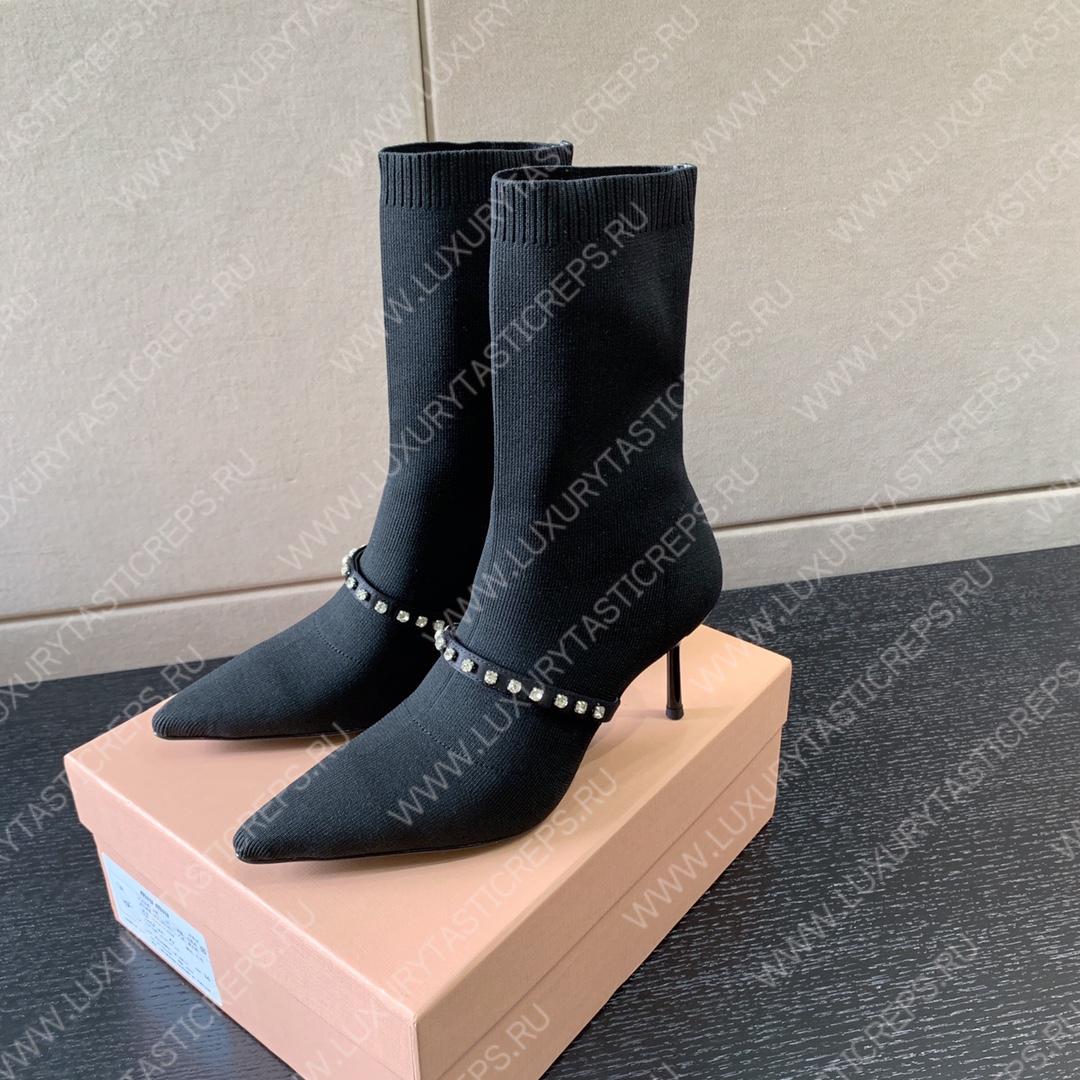 MIU MIU TECHNICAL KNIT BOOTIES BLACK 5T815D