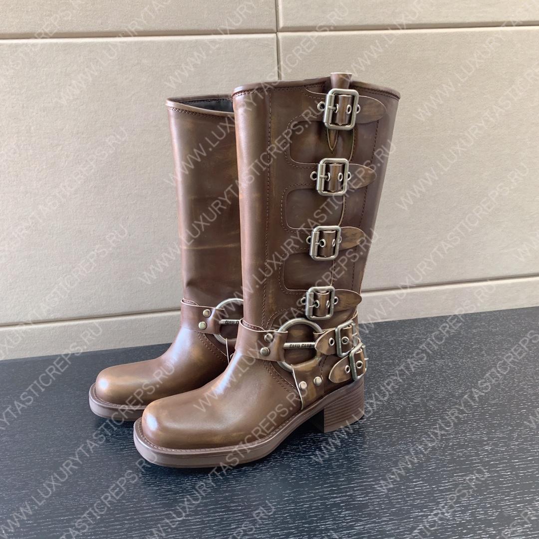 MIU MIU LEATHER BIKER BOOTS SIENNA 5W792D
