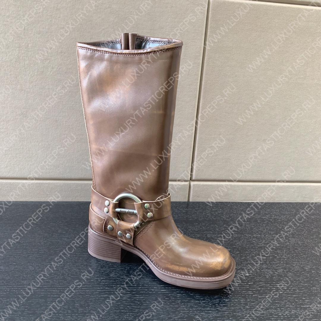 MIU MIU LEATHER BIKER BOOTS SIENNA 5W792D