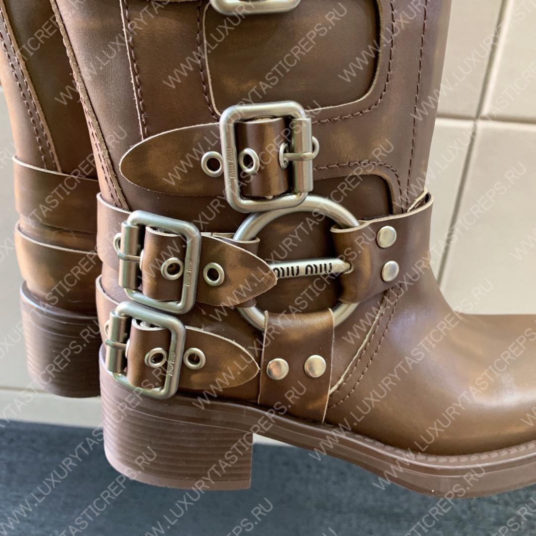MIU MIU LEATHER BIKER BOOTS SIENNA 5W792D