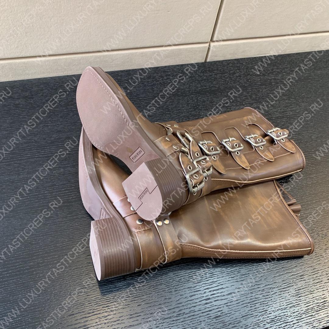 MIU MIU LEATHER BIKER BOOTS SIENNA 5W792D