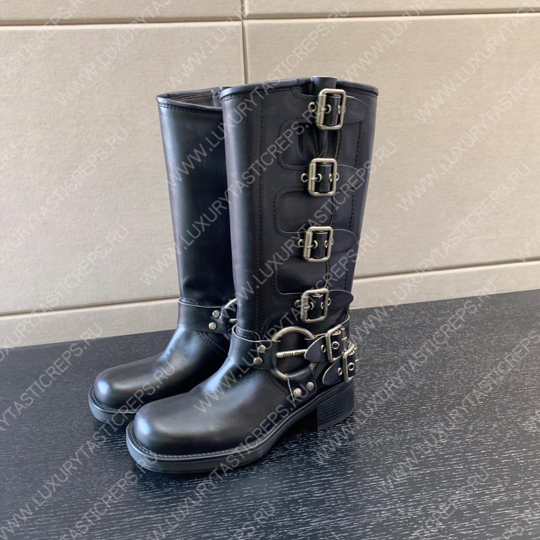 MIU MIU LEATHER BIKER BOOTS BLACK 5W792D