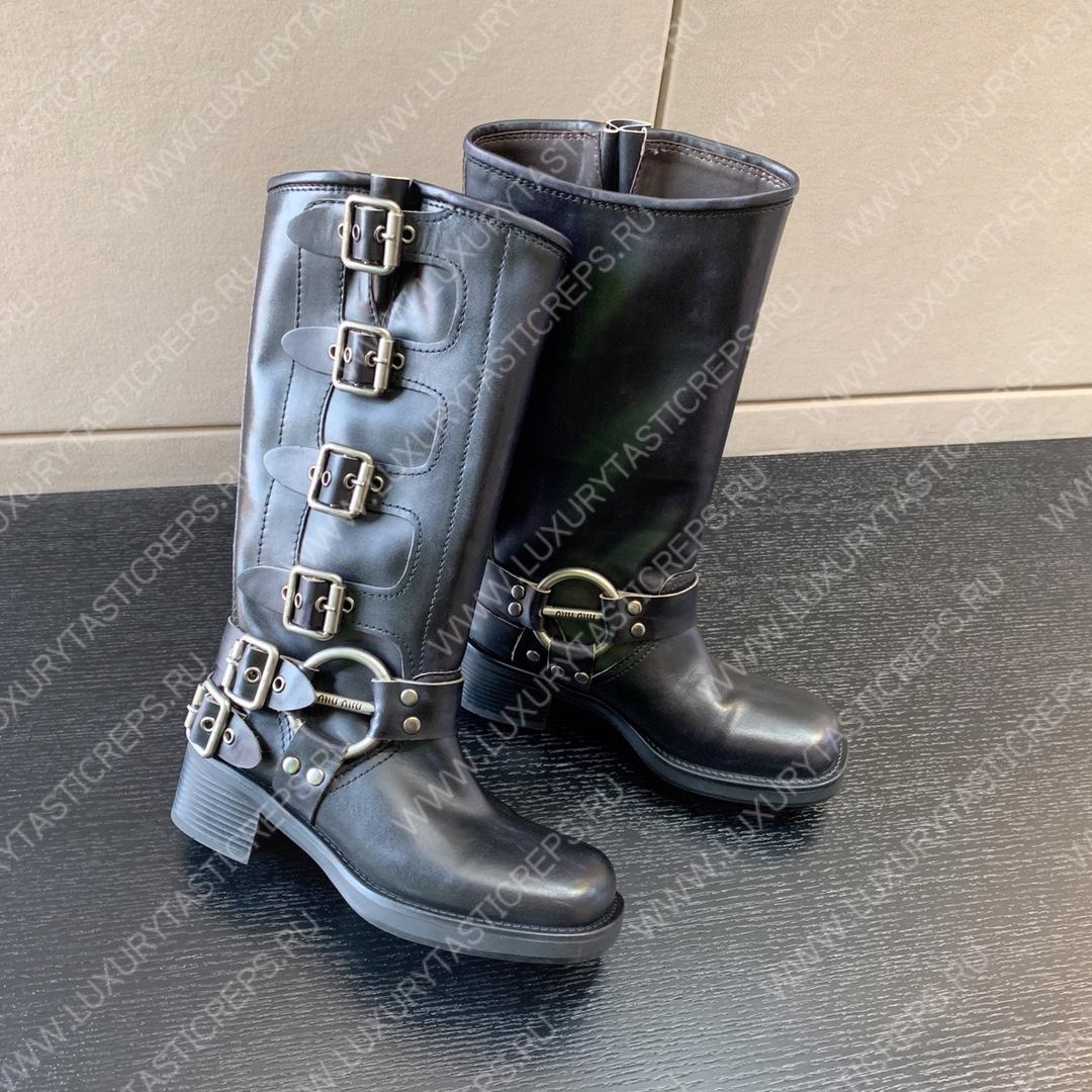 MIU MIU LEATHER BIKER BOOTS BLACK 5W792D