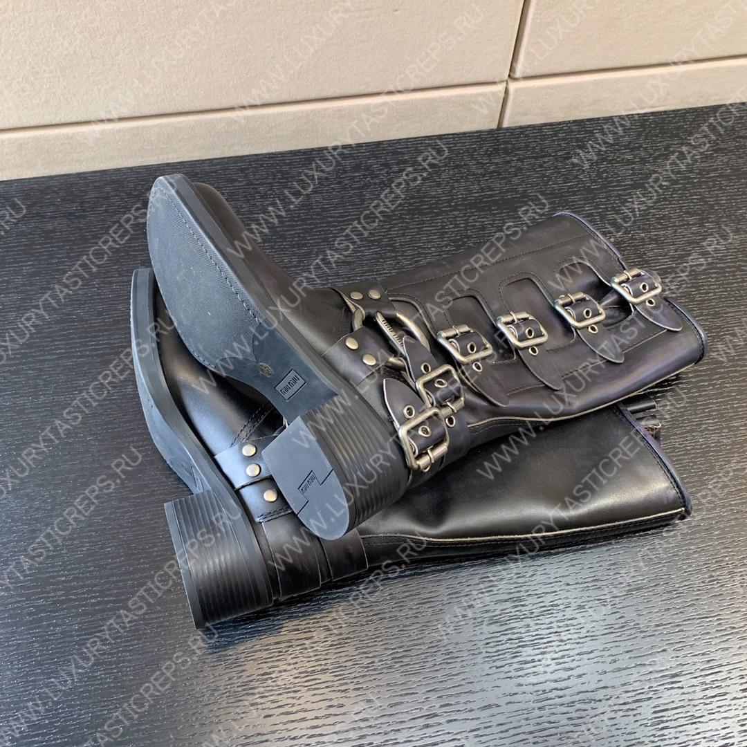 MIU MIU LEATHER BIKER BOOTS BLACK 5W792D