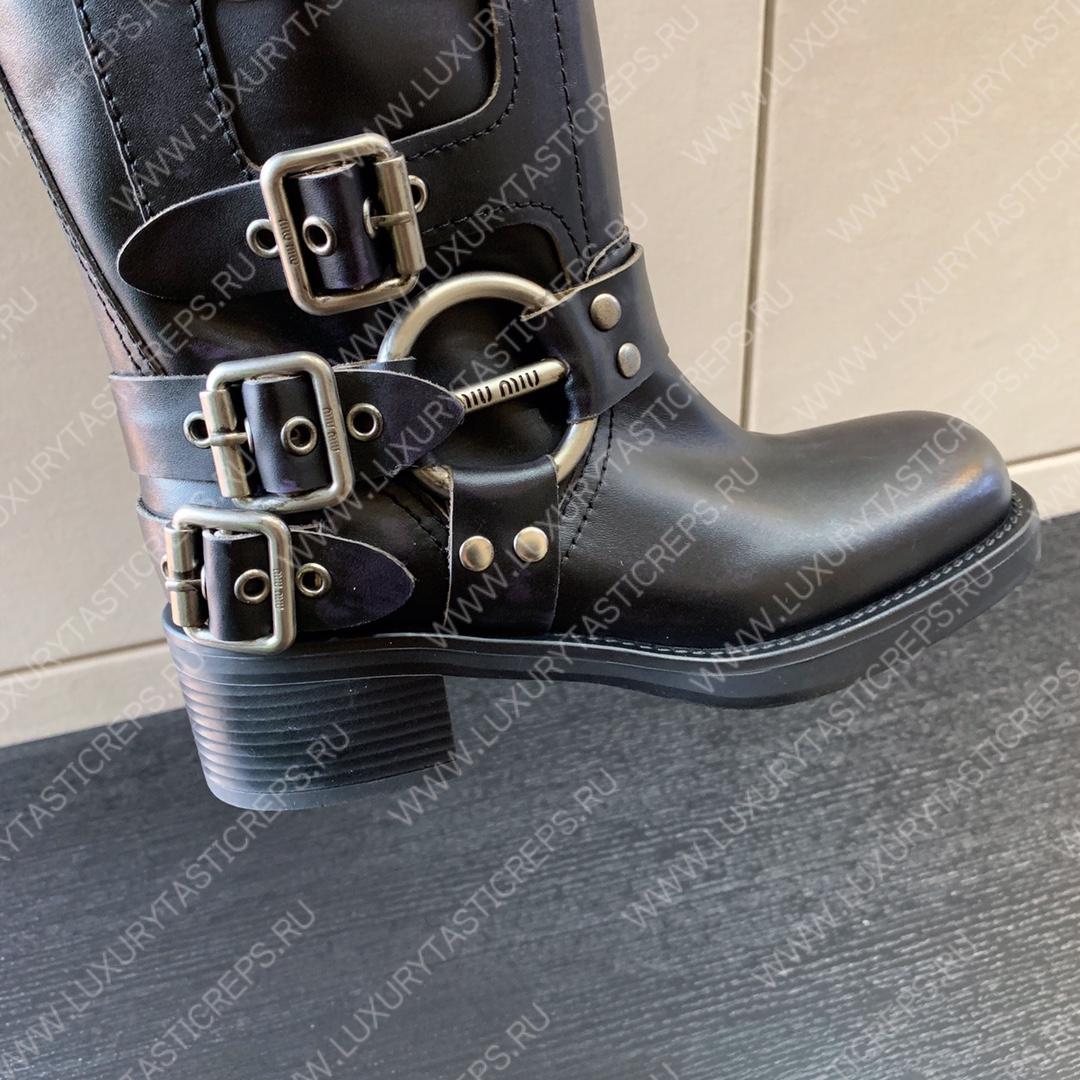 MIU MIU LEATHER BIKER BOOTS BLACK 5W792D