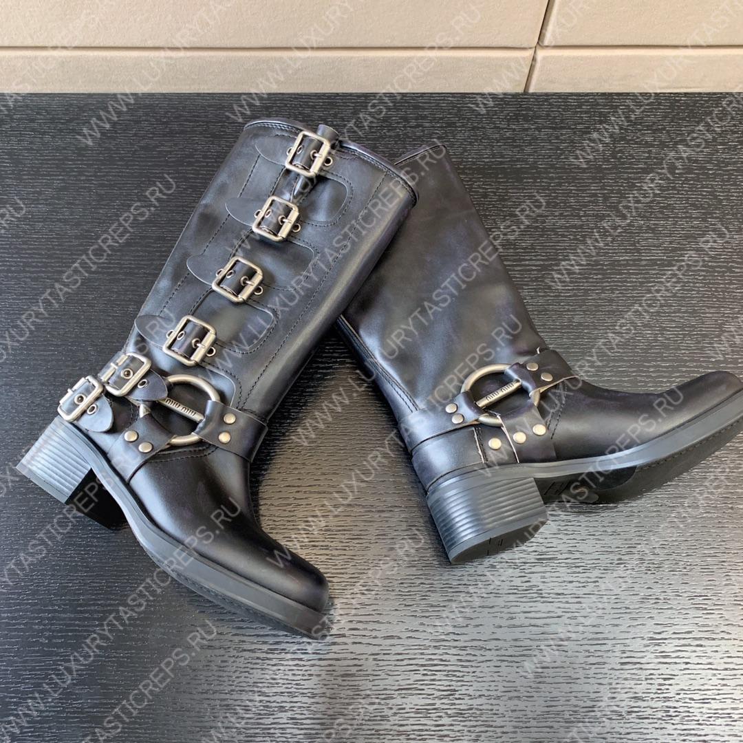 MIU MIU LEATHER BIKER BOOTS BLACK 5W792D