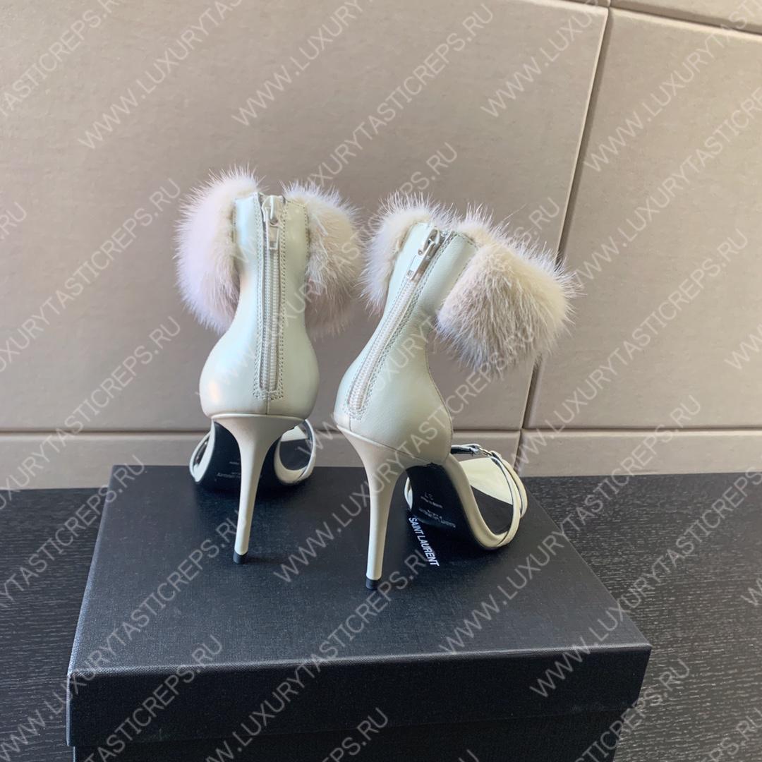 YVES SAINT LAURENT FAUX FUR-CUFF SANDALS WHITE BGS21