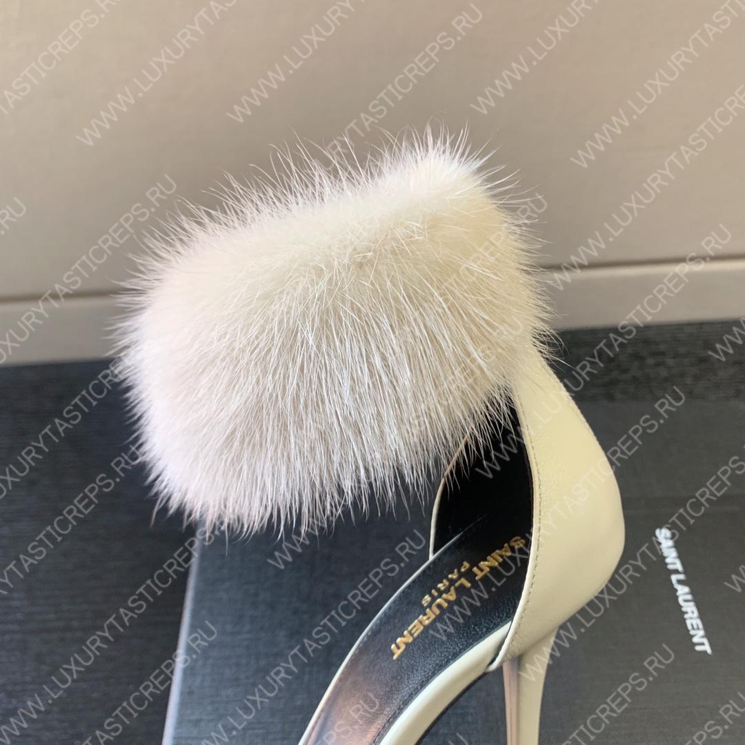 YVES SAINT LAURENT FAUX FUR-CUFF SANDALS WHITE BGS21
