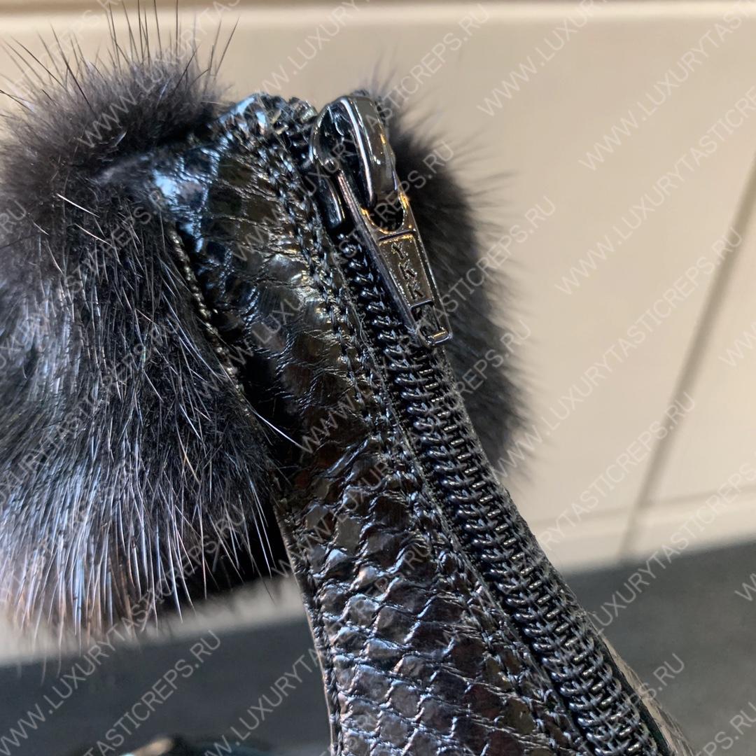 YVES SAINT LAURENT FAUX FUR-CUFF SANDALS BLACK BGS21