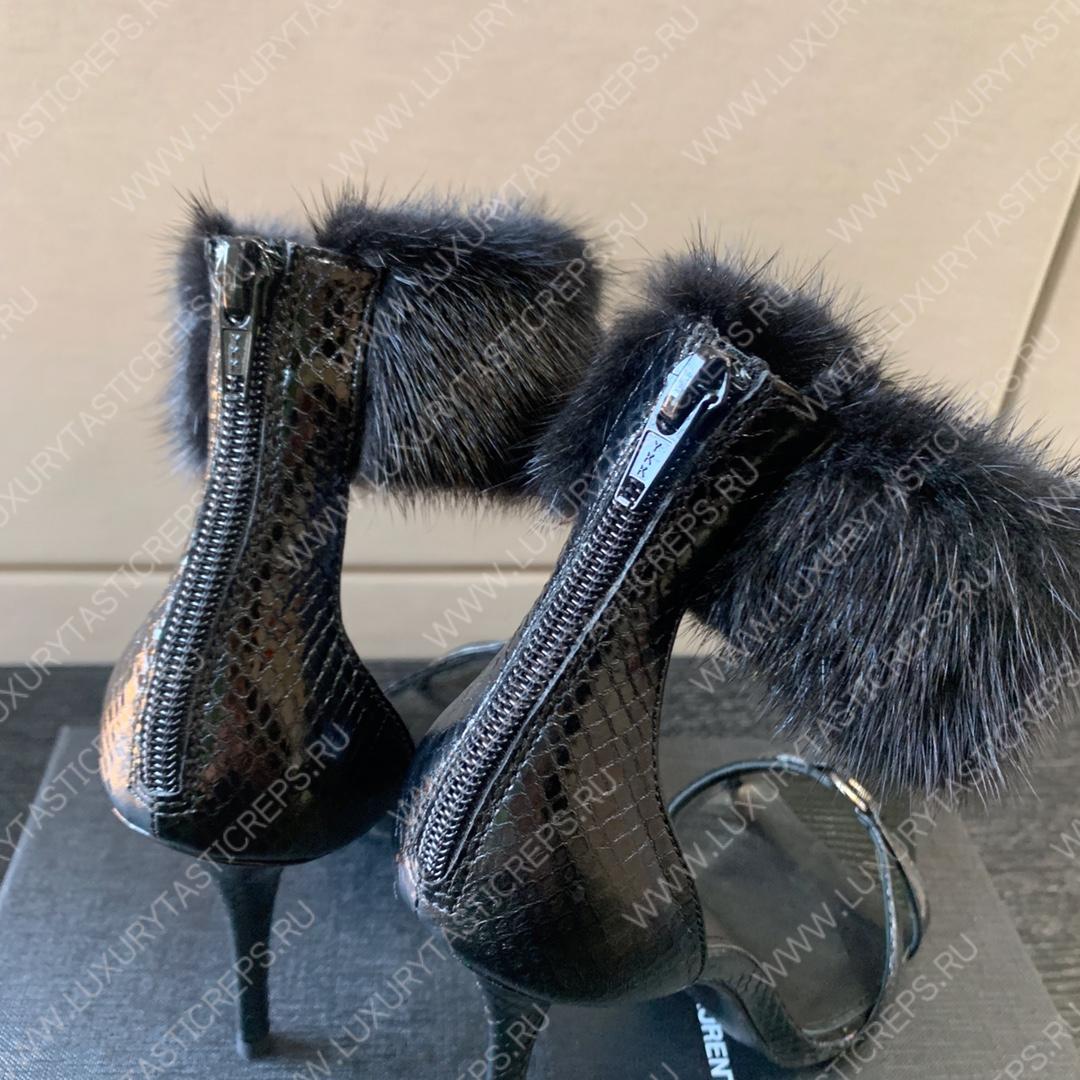 YVES SAINT LAURENT FAUX FUR-CUFF SANDALS BLACK BGS21