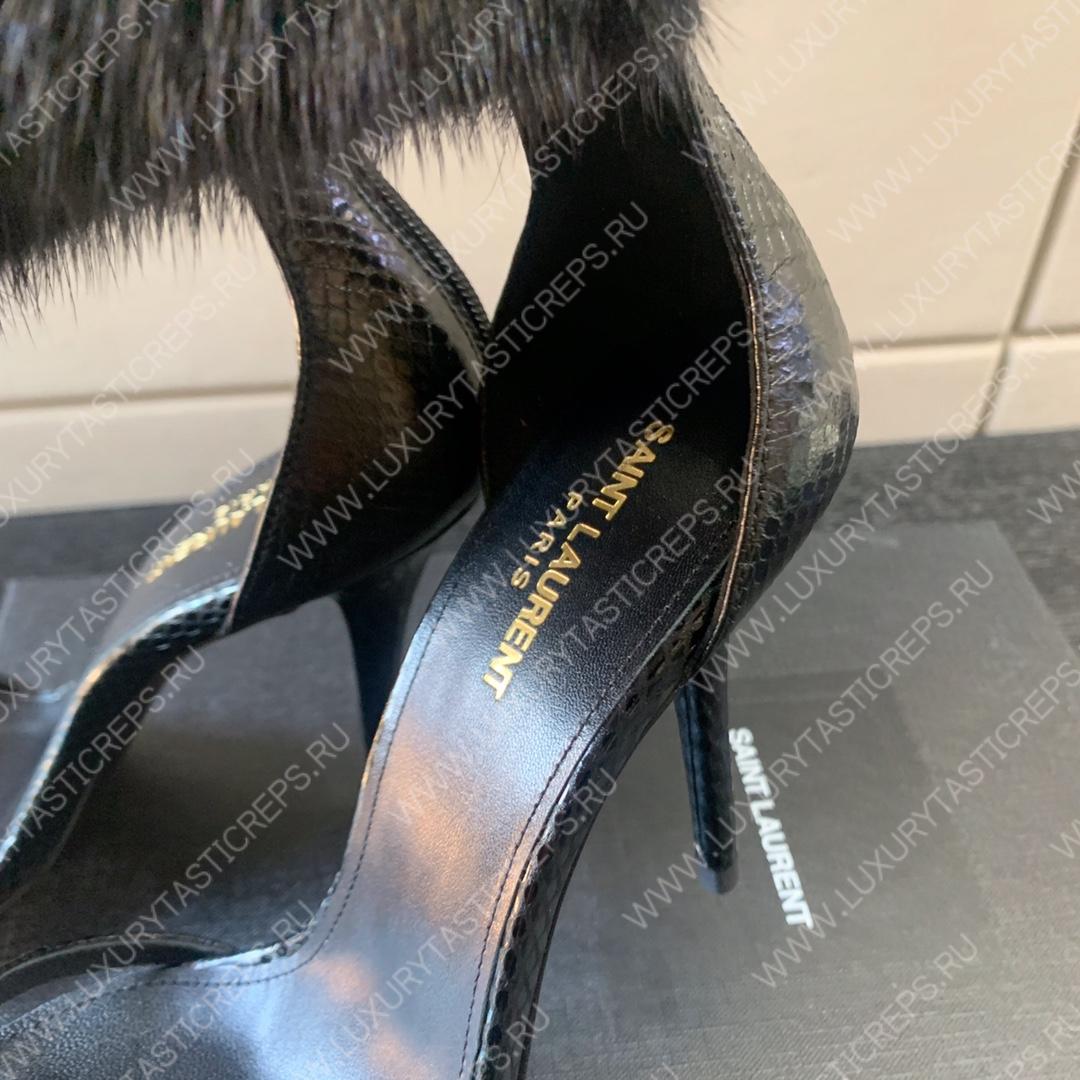 YVES SAINT LAURENT FAUX FUR-CUFF SANDALS BLACK BGS21