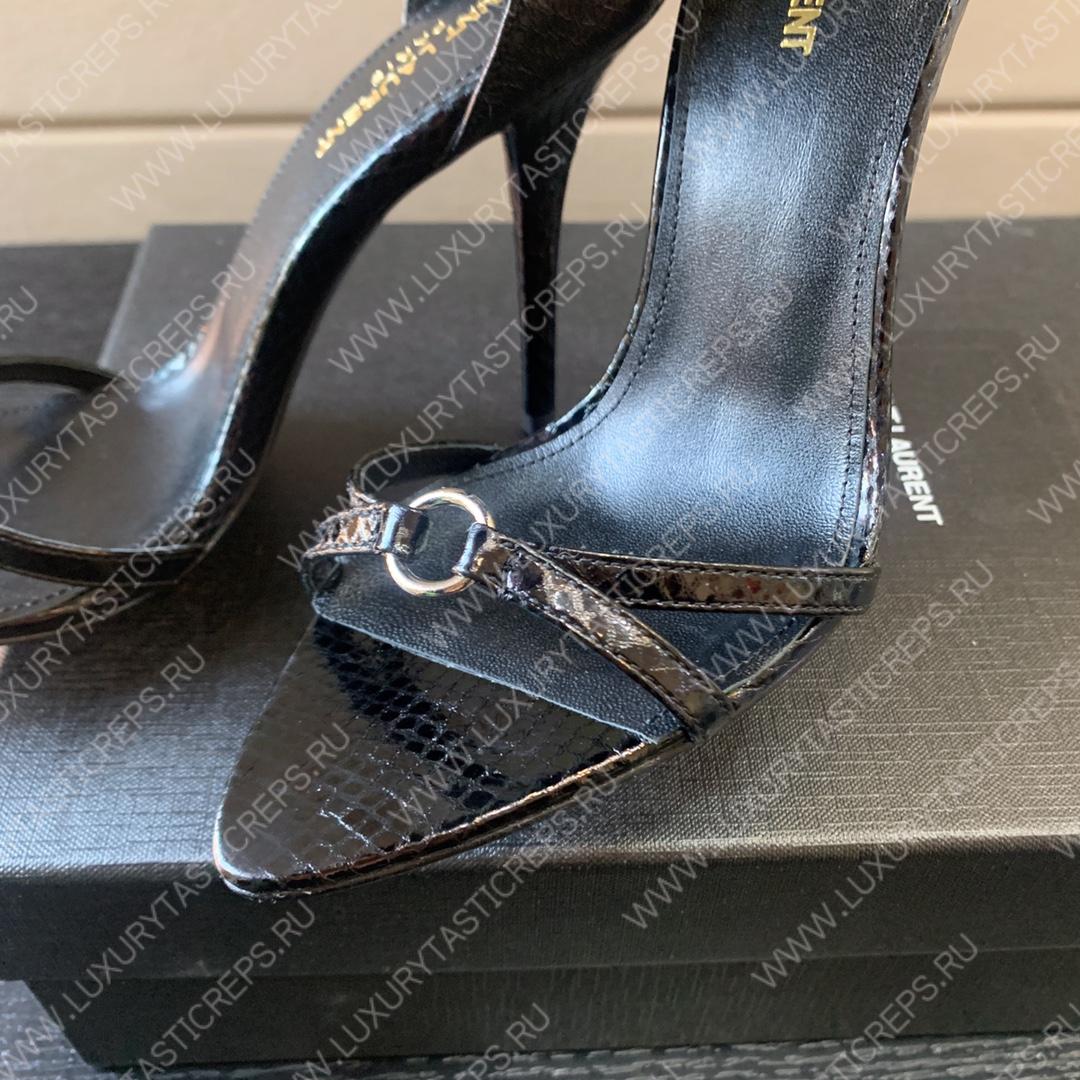 YVES SAINT LAURENT FAUX FUR-CUFF SANDALS BLACK BGS21