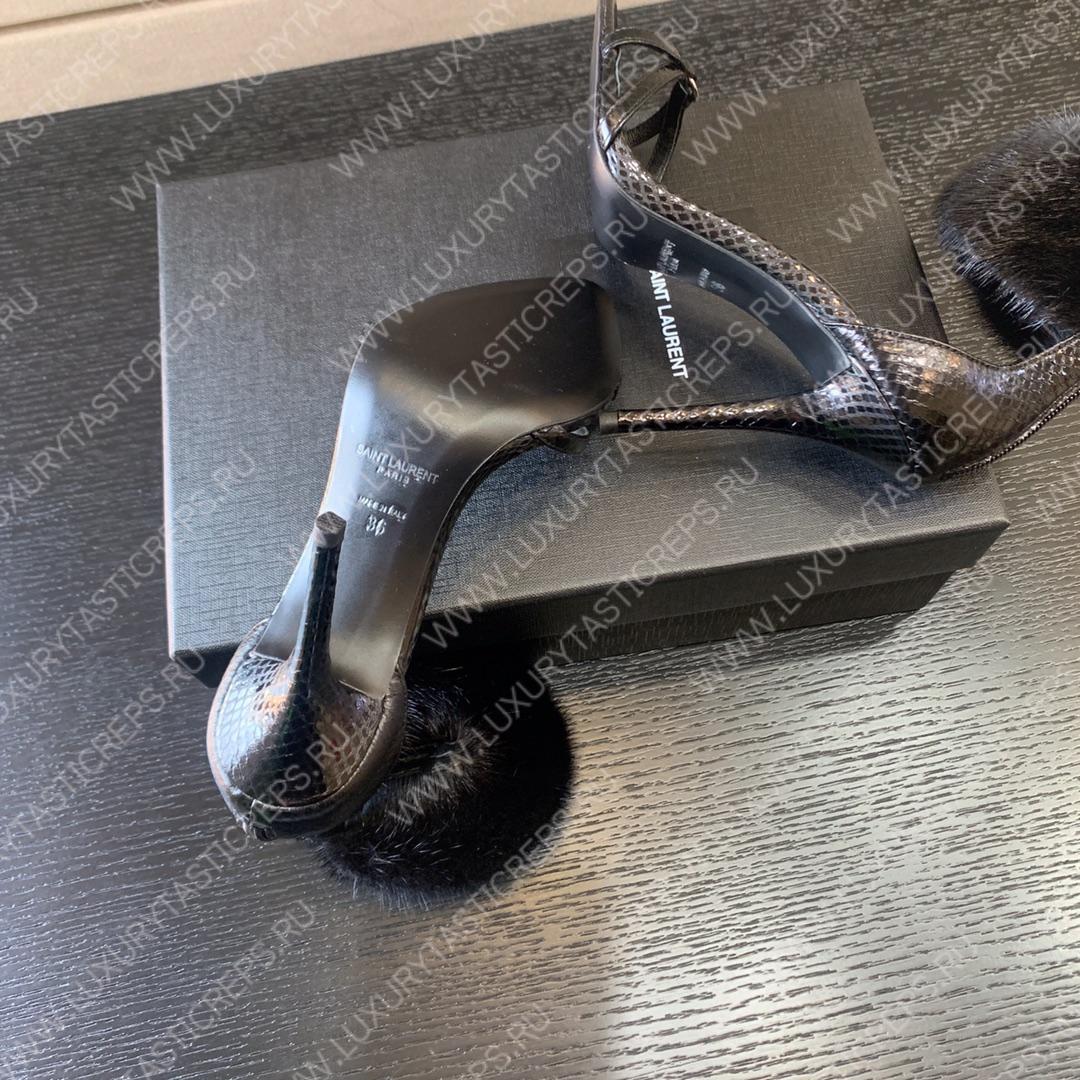 YVES SAINT LAURENT FAUX FUR-CUFF SANDALS BLACK BGS21