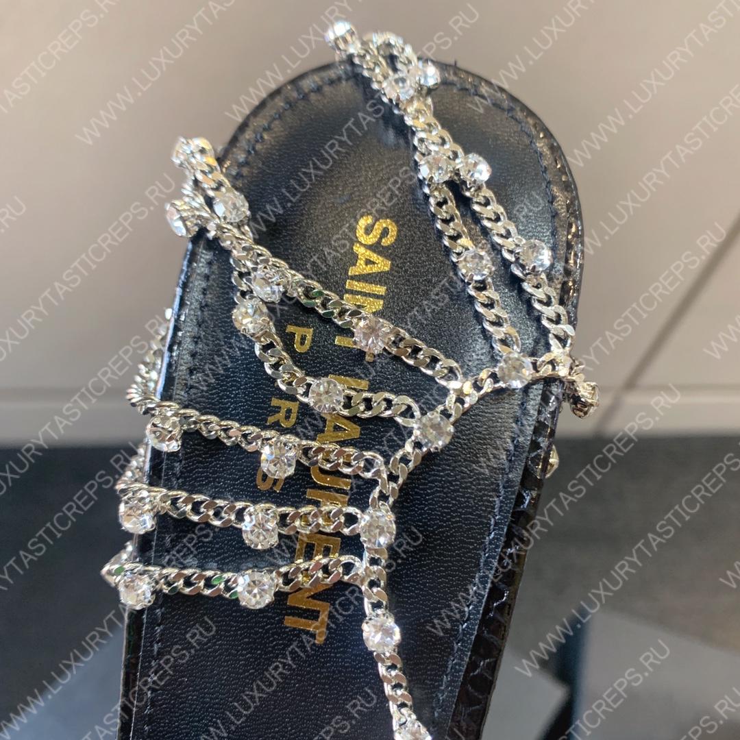 YVES SAINT LAURENT SANDALS LEATHER BLACK AND NIKLE PALLADIO 702695